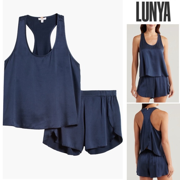 LUNYA Washable Tulip Back Silk Set in Navy Blue Sz XL 188$...